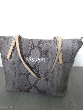 MICHAEL KORS Grey Python Snake Embossed Leather Tote Bag Shoulder Purse Pocket
